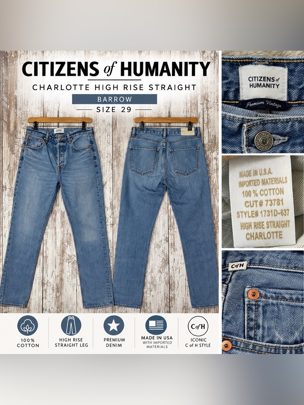 Citizens of Humanity Charlotte High Rise Straight Jeans Women’s 29 Barrow Blue D